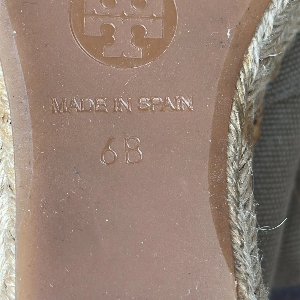 Tory Burch Filipa Canvas Espadrille Wedge Shoes in Tan Brown Size 6